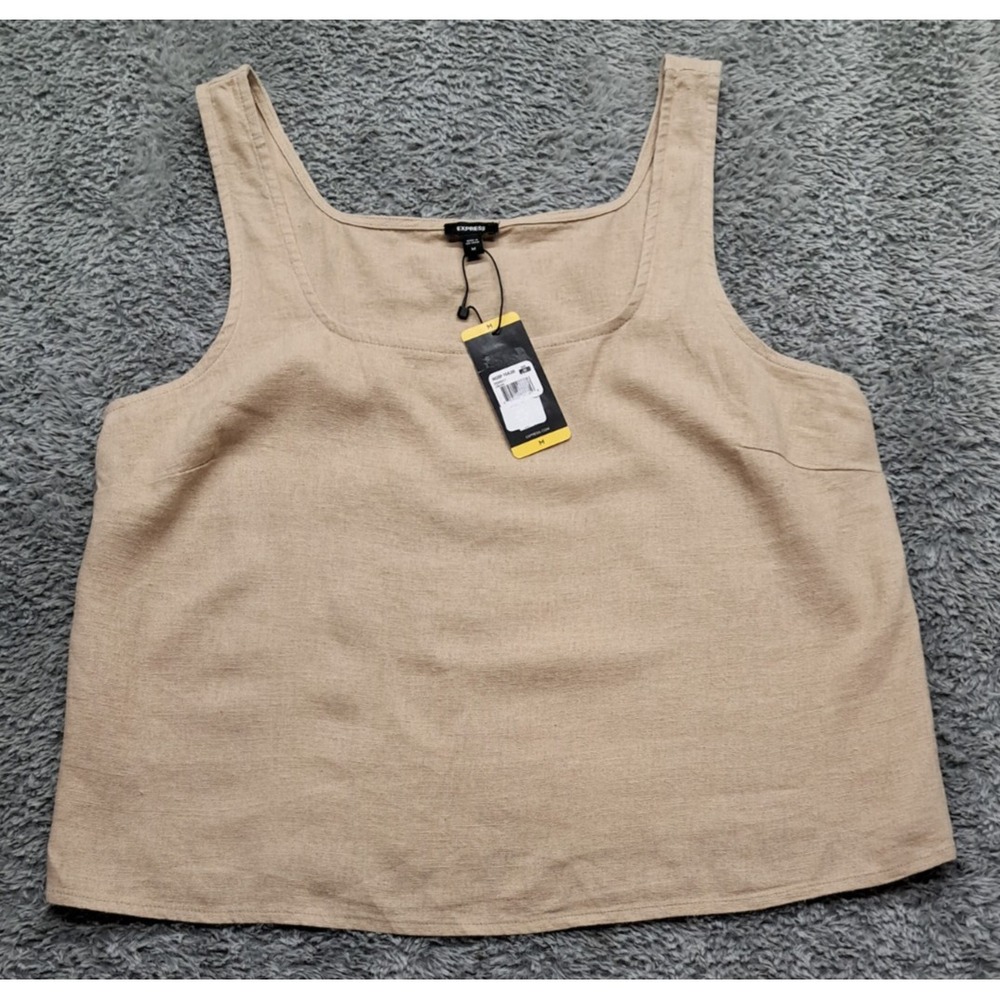Express Linen Tank Top Womens Medium Casual Layers Office Wear Lightweight Crop - Picture 3 of 8